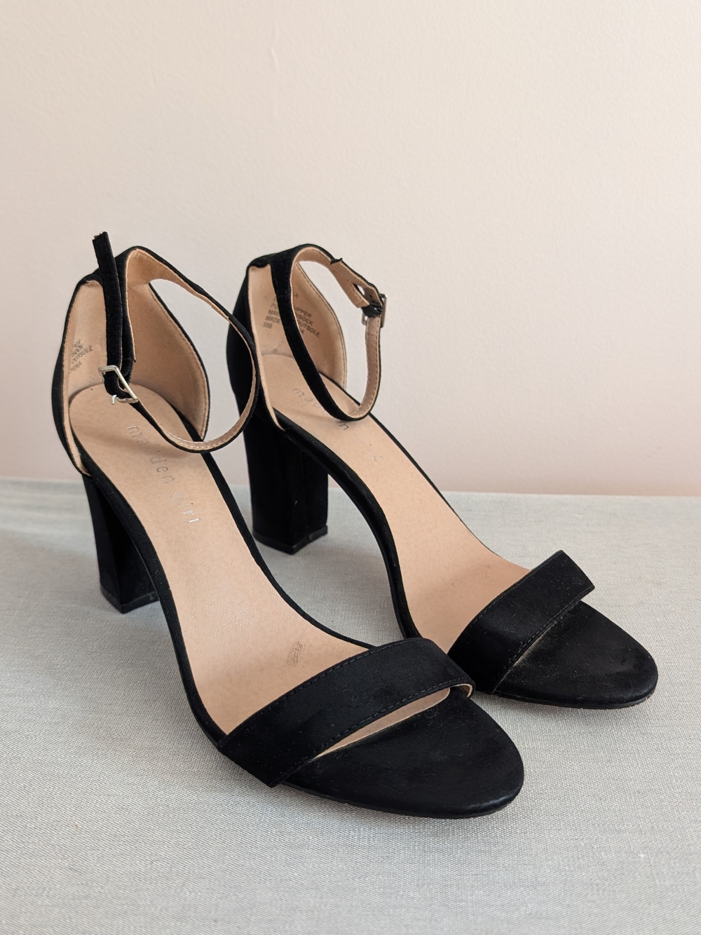 Madden Girl Black Suede Block Heel Sandals with Ankle Strap